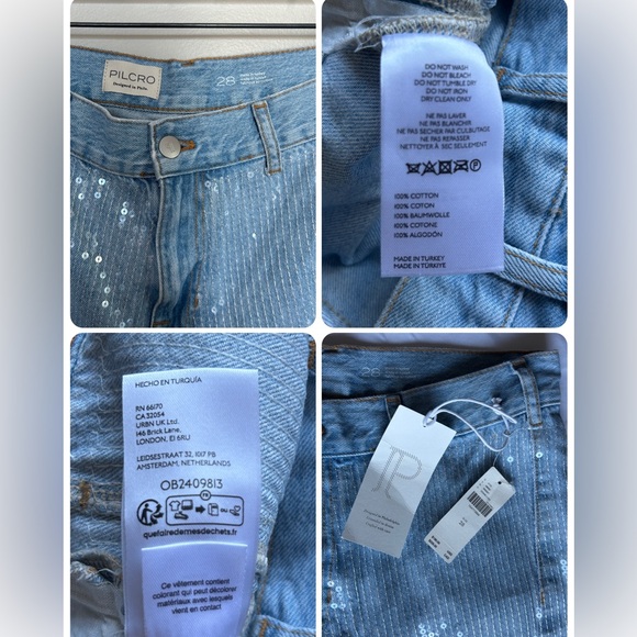 Pilcro Sequin Skater High-Rise Wide-Leg Jeans Size 28 In Light Denim Color - Picture 9 of 16